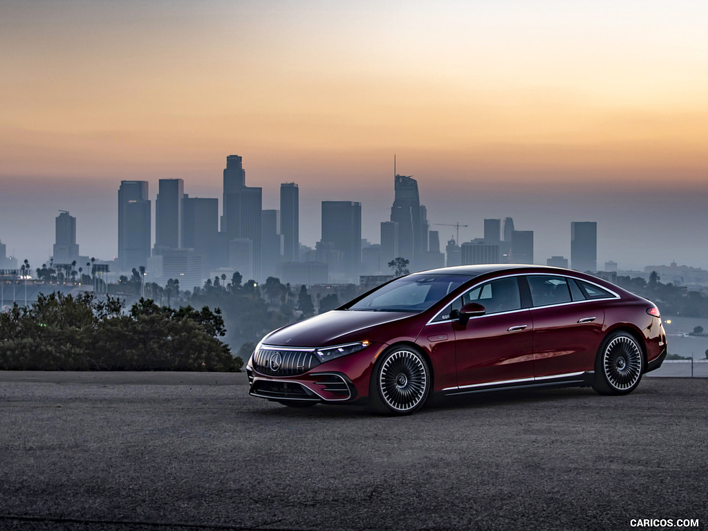 2022 Mercedes-AMG EQS 53 4MATIC+ (Color: Hyazinth Red Metallic) - Front Three-Quarter