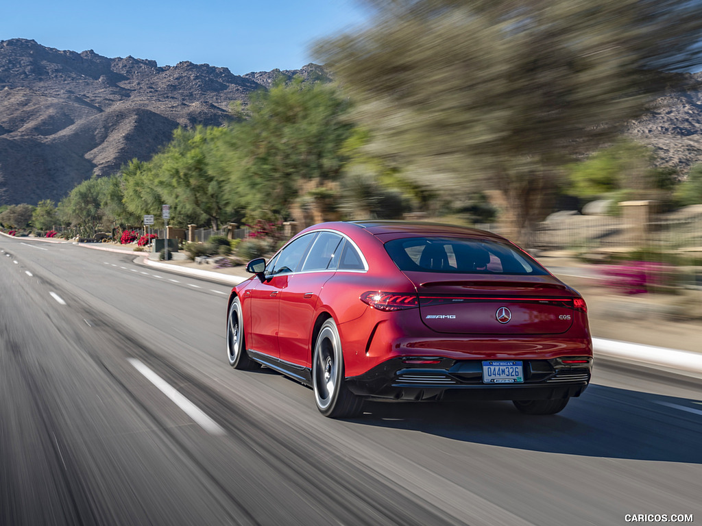 2022 Mercedes-AMG EQS 53 4MATIC+ (Color: Hyazinth Red Metallic) - Rear Three-Quarter