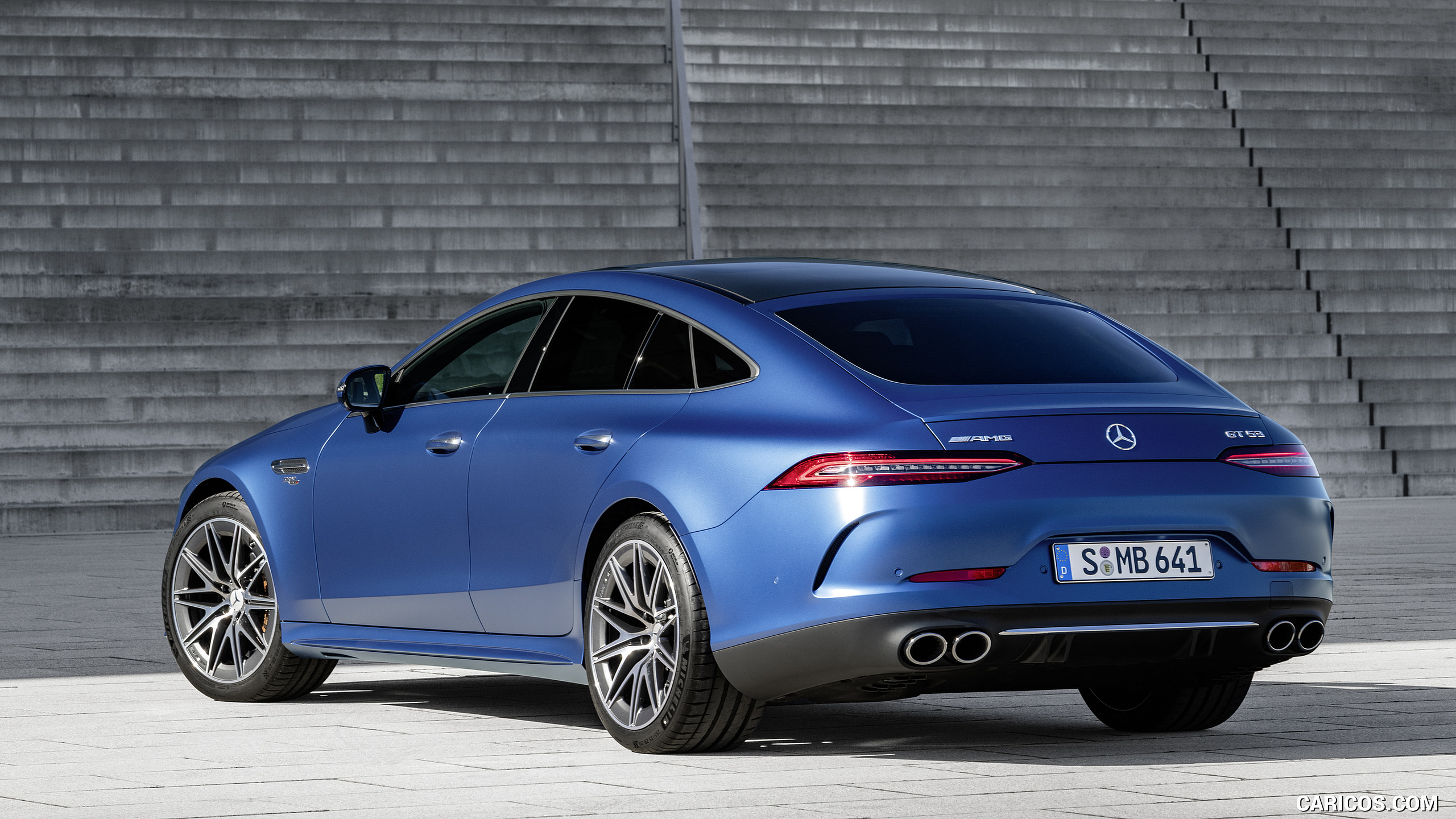 2022 Mercedes-AMG GT 53 4MATIC+ 4-Door Coupe (Color: Spectrale Blue Magno) - Rear Three-Quarter, #25 of 35