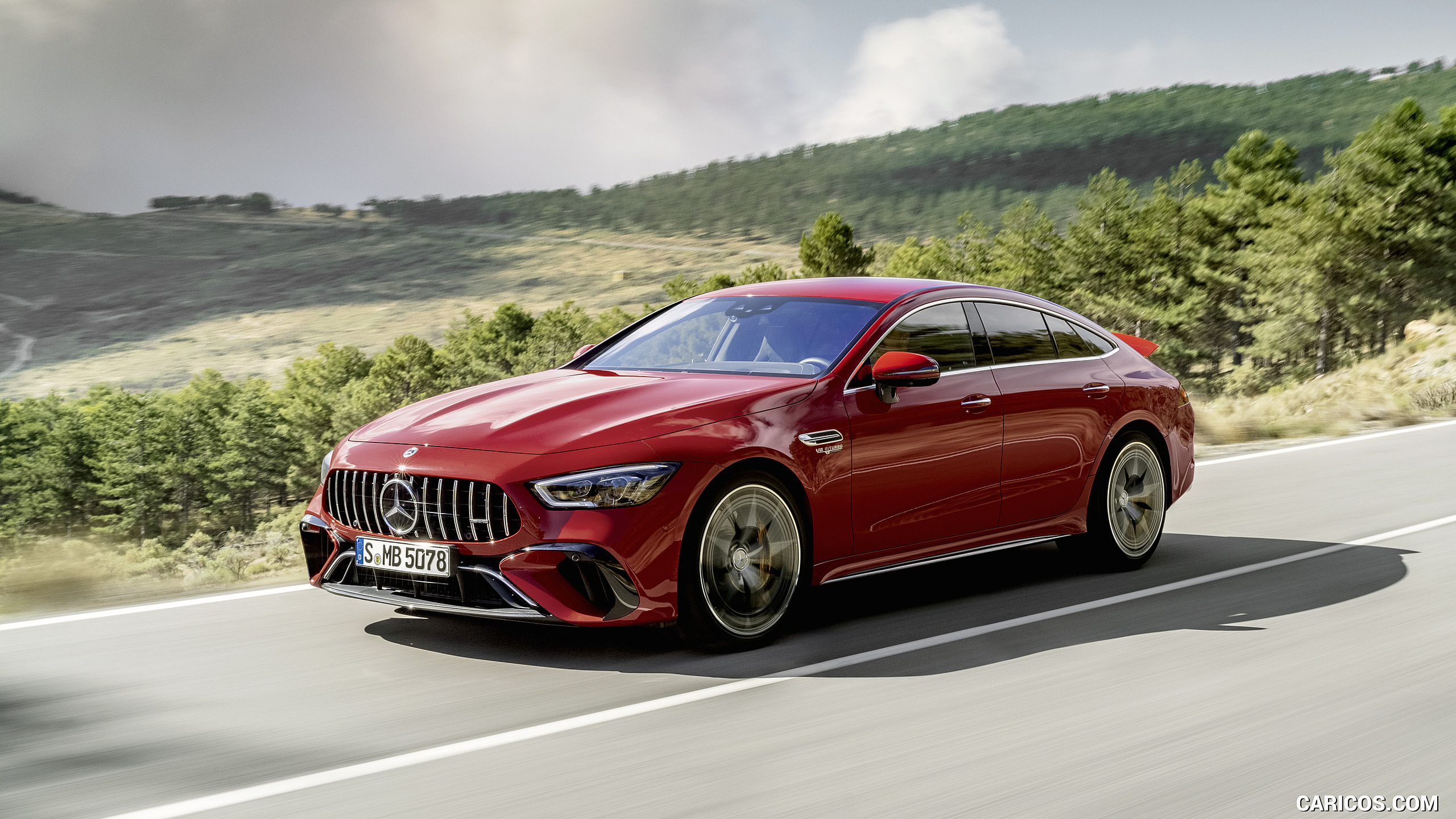 2022 Mercedes-AMG GT 63 S E Performance 4MATIC+ (Color: Jupiter Red) - Front Three-Quarter, #1 of 88
