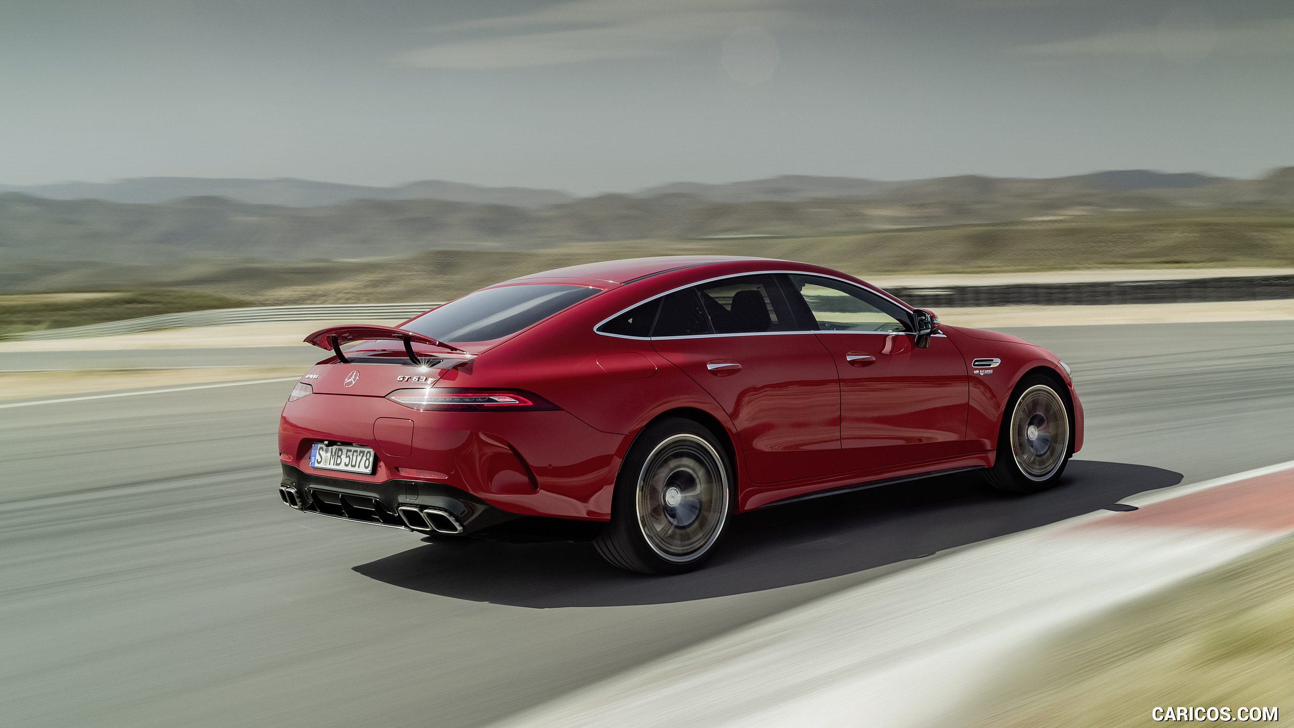 2022 Mercedes-AMG GT 63 S E Performance 4MATIC+ (Color: Jupiter Red) - Rear Three-Quarter, #6 of 88