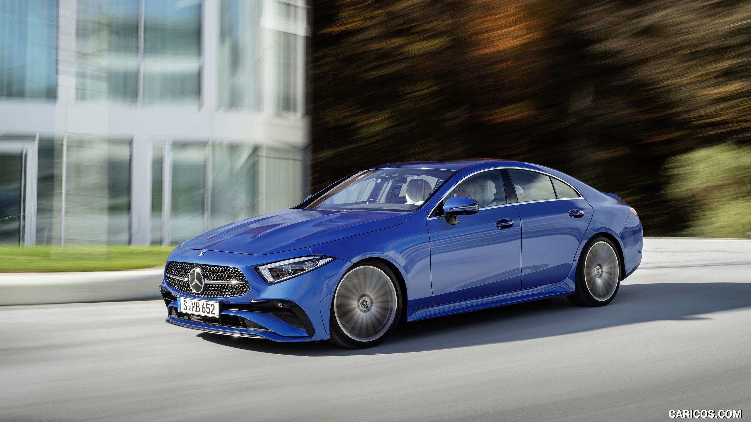 2022 Mercedes-Benz CLS AMG Line (Color: Spectral Blue Metallic) - Front Three-Quarter, #5 of 36