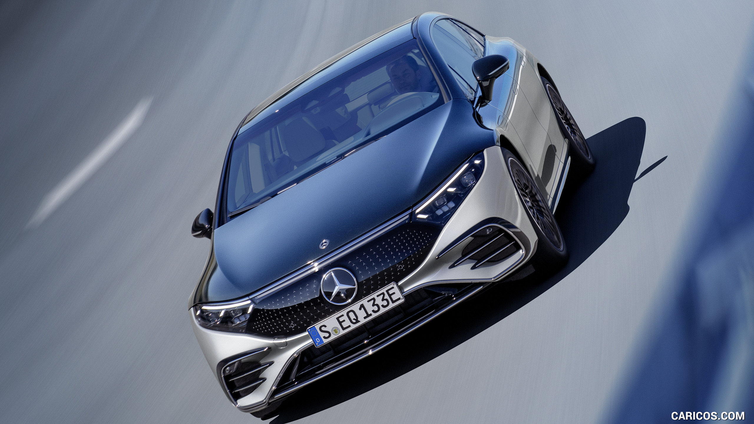 2022 Mercedes-Benz EQS 580 4MATIC AMG-Line Edition 1 (Color: High-Tech Silver / Obsidian Black) - Front, #8 of 206
