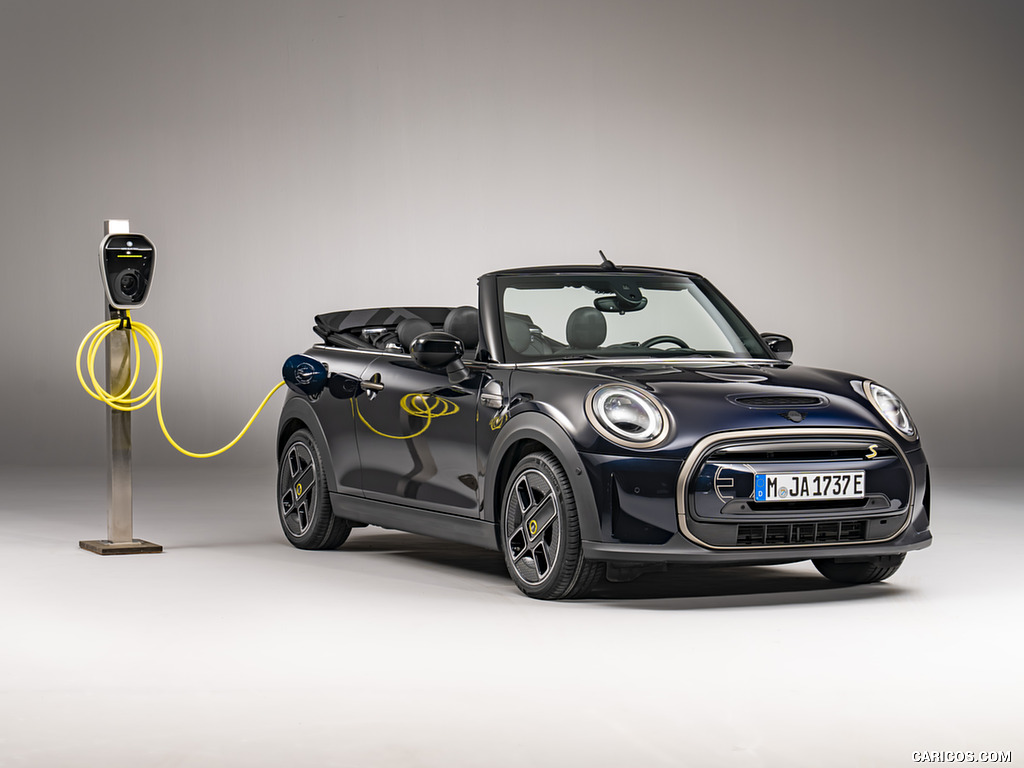 2023 MINI Cooper SE Convertible (Color: Enigmatic Black) - Front Three-Quarter