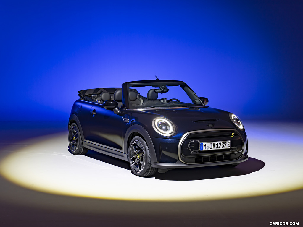 2023 MINI Cooper SE Convertible (Color: Enigmatic Black) - Front Three-Quarter