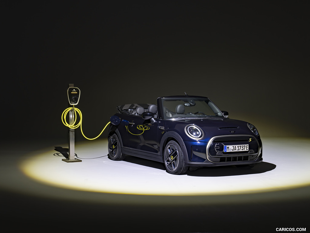 2023 MINI Cooper SE Convertible (Color: Enigmatic Black) - Front Three-Quarter