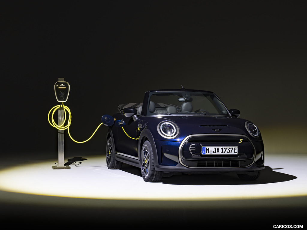 2023 MINI Cooper SE Convertible (Color: Enigmatic Black) - Front Three-Quarter