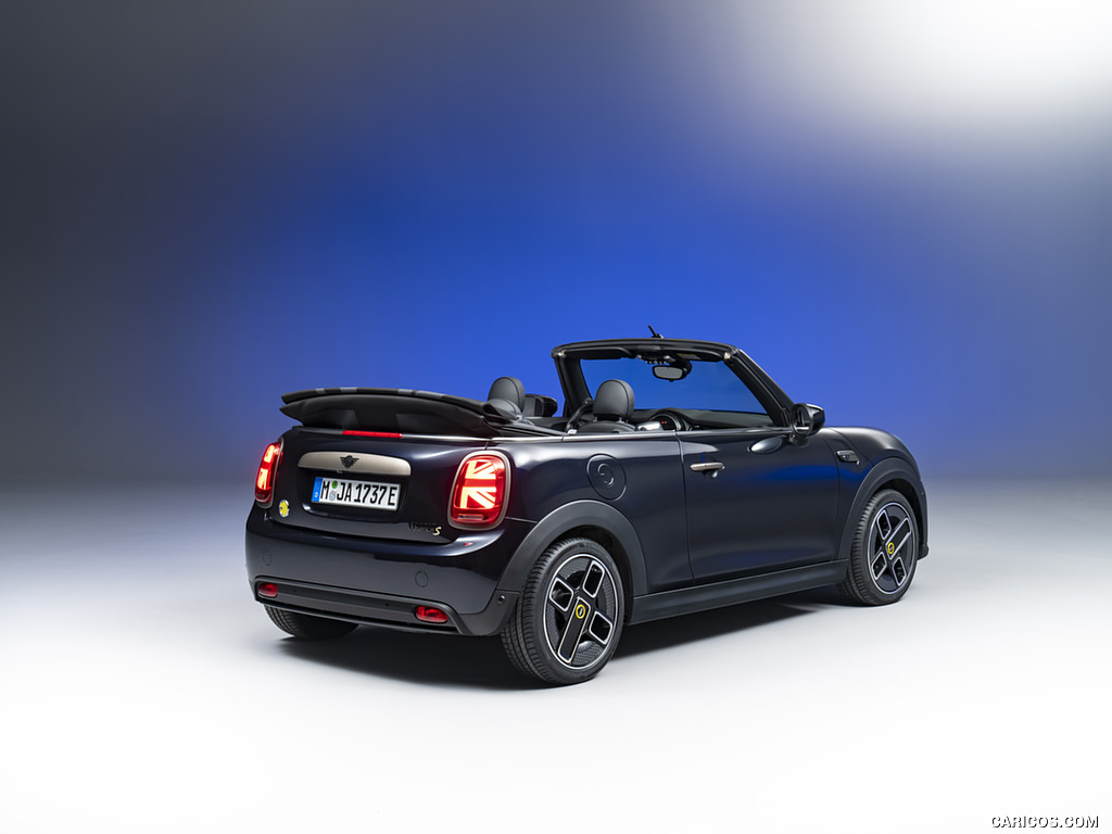 2023 MINI Cooper SE Convertible (Color: Enigmatic Black) - Rear Three-Quarter