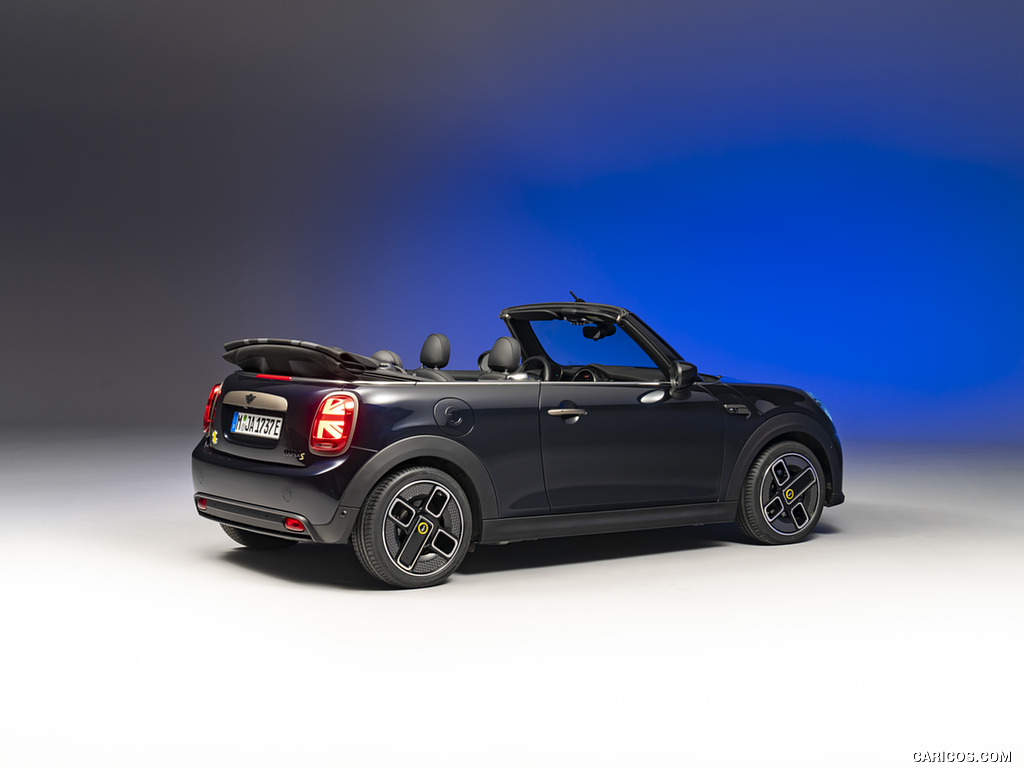 2023 MINI Cooper SE Convertible (Color: Enigmatic Black) - Rear Three-Quarter