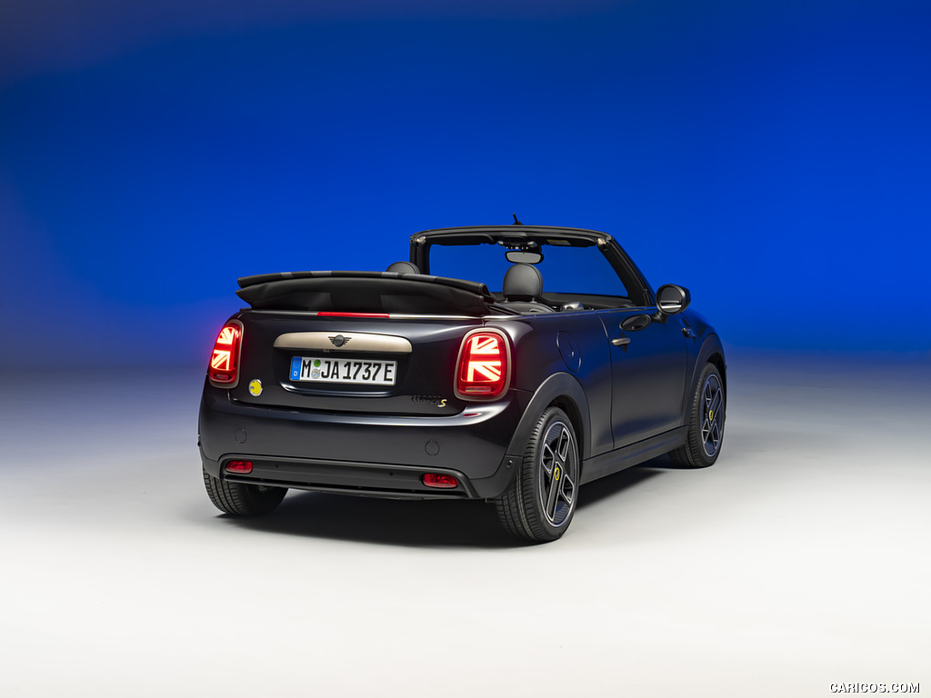 2023 MINI Cooper SE Convertible (Color: Enigmatic Black) - Rear Three-Quarter