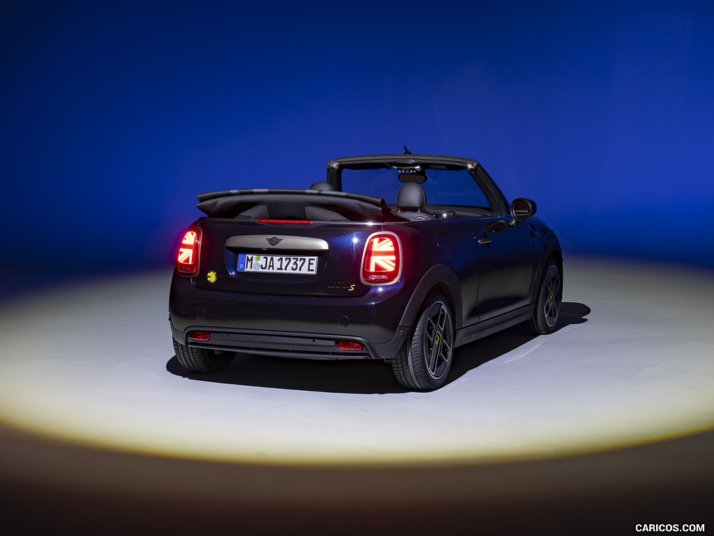 2023 MINI Cooper SE Convertible (Color: Enigmatic Black) - Rear Three-Quarter