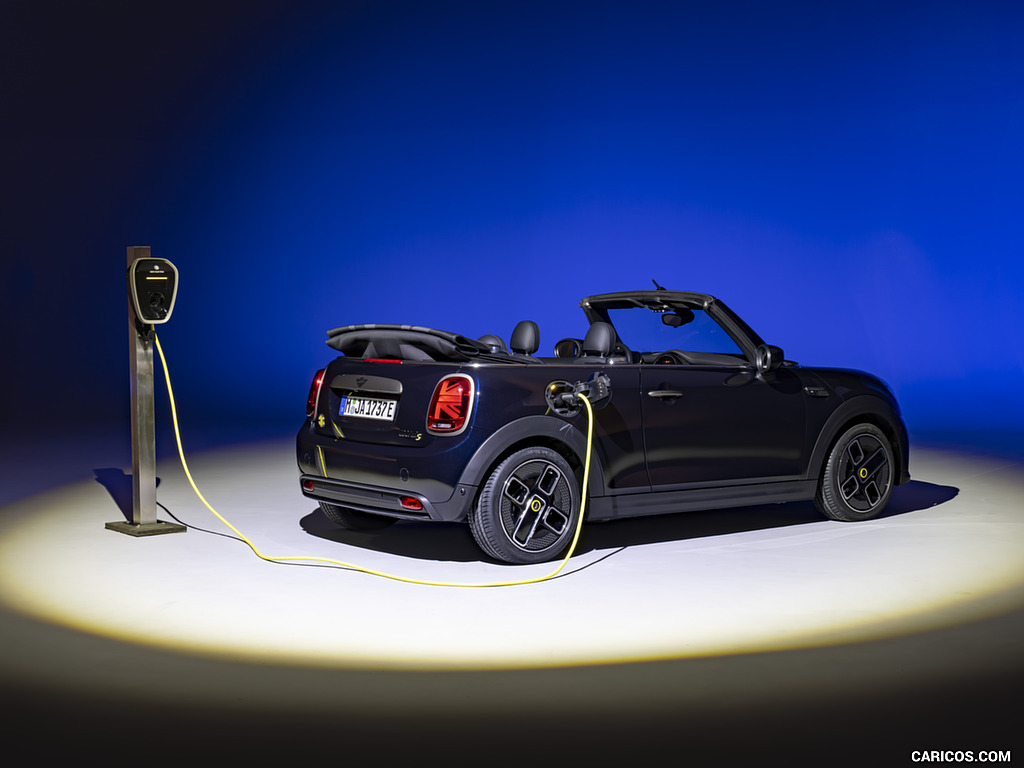 2023 MINI Cooper SE Convertible (Color: Enigmatic Black) - Rear Three-Quarter