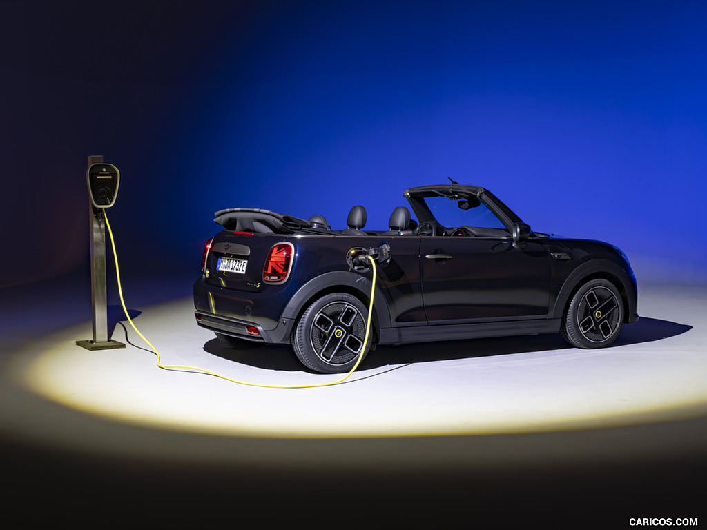 2023 MINI Cooper SE Convertible (Color: Enigmatic Black) - Rear Three-Quarter