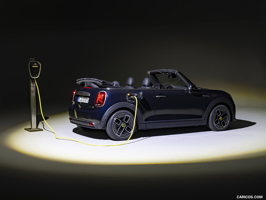 2023 MINI Cooper SE Convertible (Color: Enigmatic Black) - Rear Three-Quarter