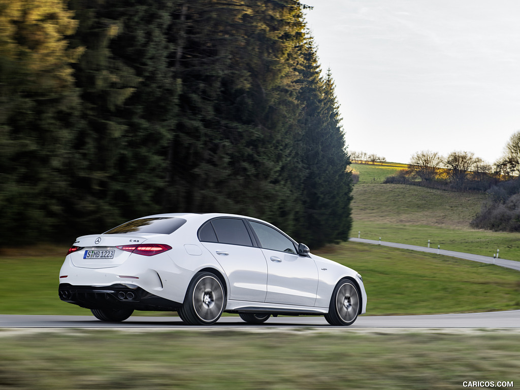 2023 Mercedes-AMG C 43 4MATIC (Color: Opalite White) - Rear Three-Quarter