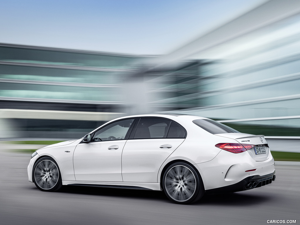 2023 Mercedes-AMG C 43 4MATIC (Color: Opalite White) - Rear Three-Quarter