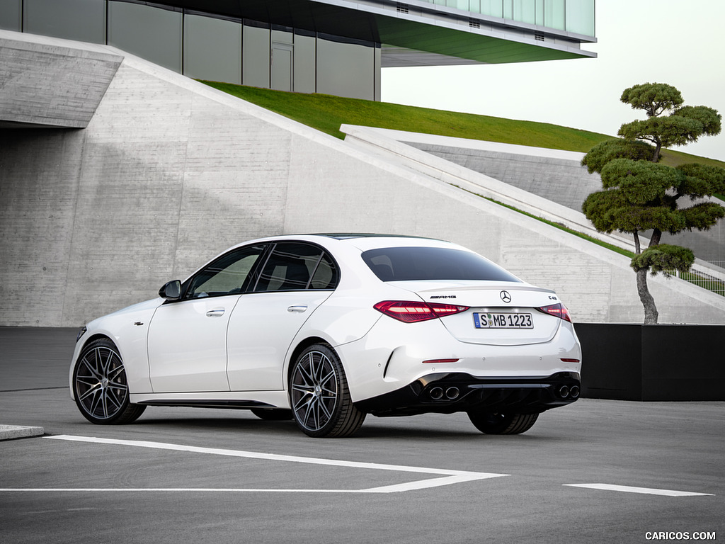 2023 Mercedes-AMG C 43 4MATIC (Color: Opalite White) - Rear Three-Quarter