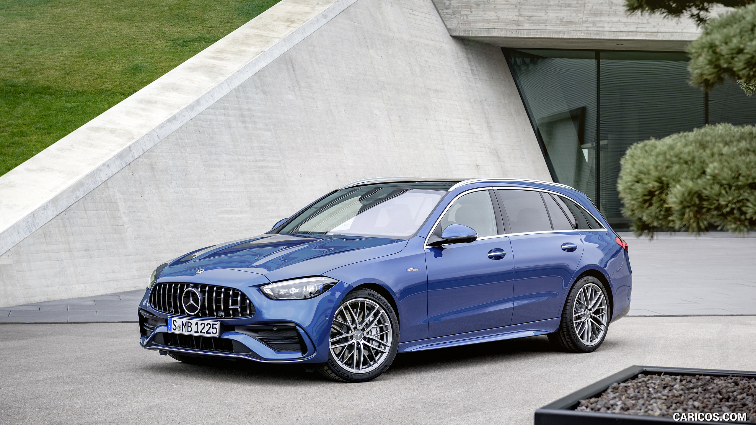 2023 Mercedes-AMG C 43 Estate 4MATIC T-Modell (Color: Spectral Blue) - Front Three-Quarter, #13 of 29