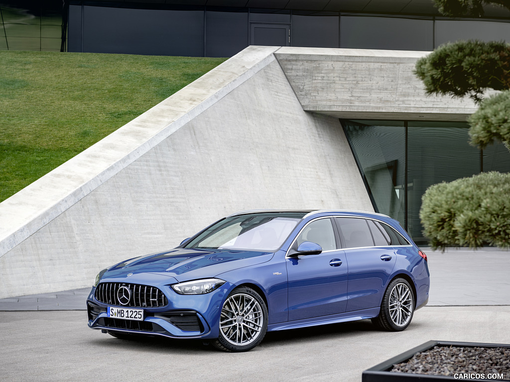 2023 Mercedes-AMG C 43 Estate 4MATIC T-Modell (Color: Spectral Blue) - Front Three-Quarter