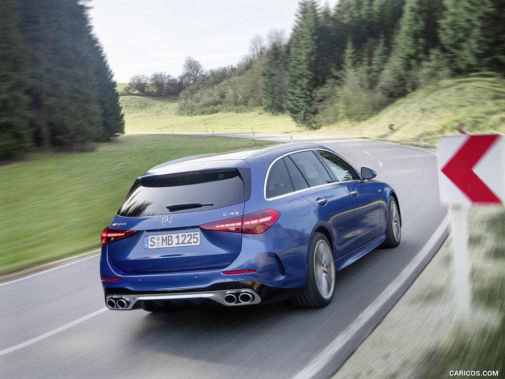 2023 Mercedes-AMG C 43 Estate 4MATIC T-Modell (Color: Spectral Blue) - Rear Three-Quarter