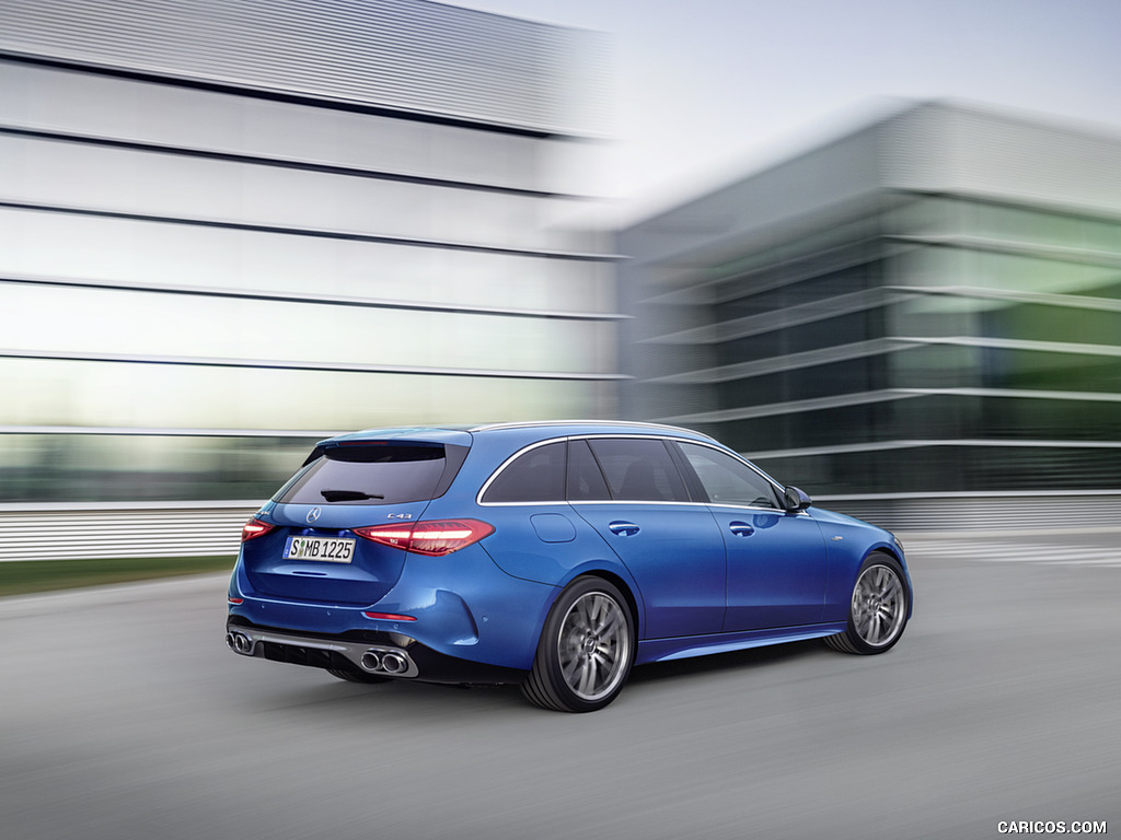 2023 Mercedes-AMG C 43 Estate 4MATIC T-Modell (Color: Spectral Blue) - Rear Three-Quarter