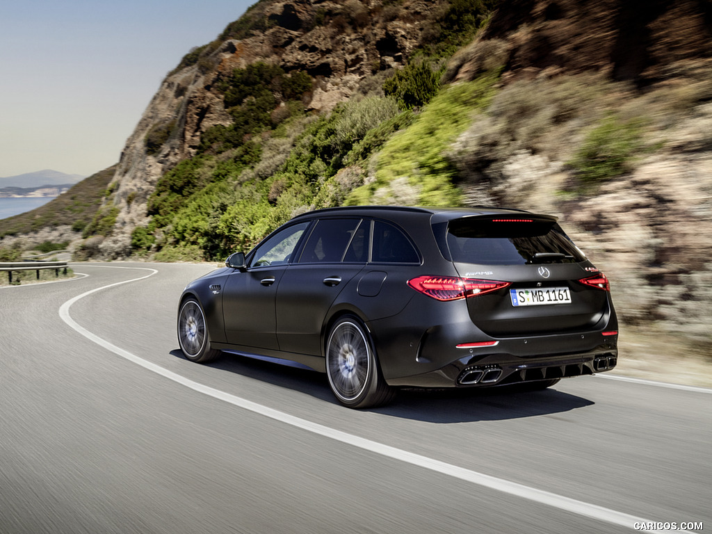 2023 Mercedes-AMG C 63 S E Performance Estate (Color: Graphite Grey Magno) - Rear Three-Quarter