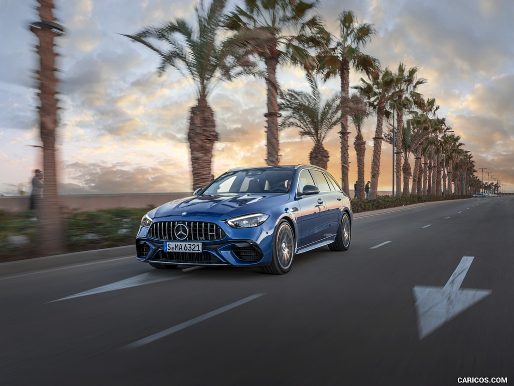 2023 Mercedes-AMG C 63 S E Performance Estate (Color: Spectral Blue Metallic) - Front Three-Quarter