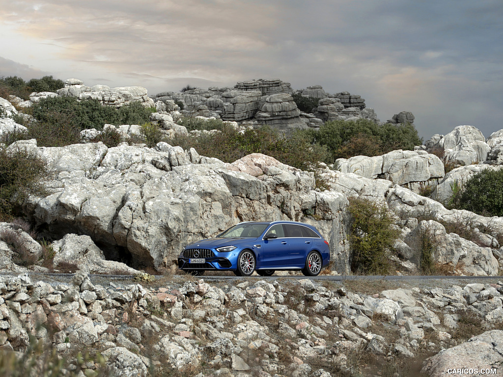 2023 Mercedes-AMG C 63 S E Performance Estate (Color: Spectral Blue Metallic) - Front Three-Quarter