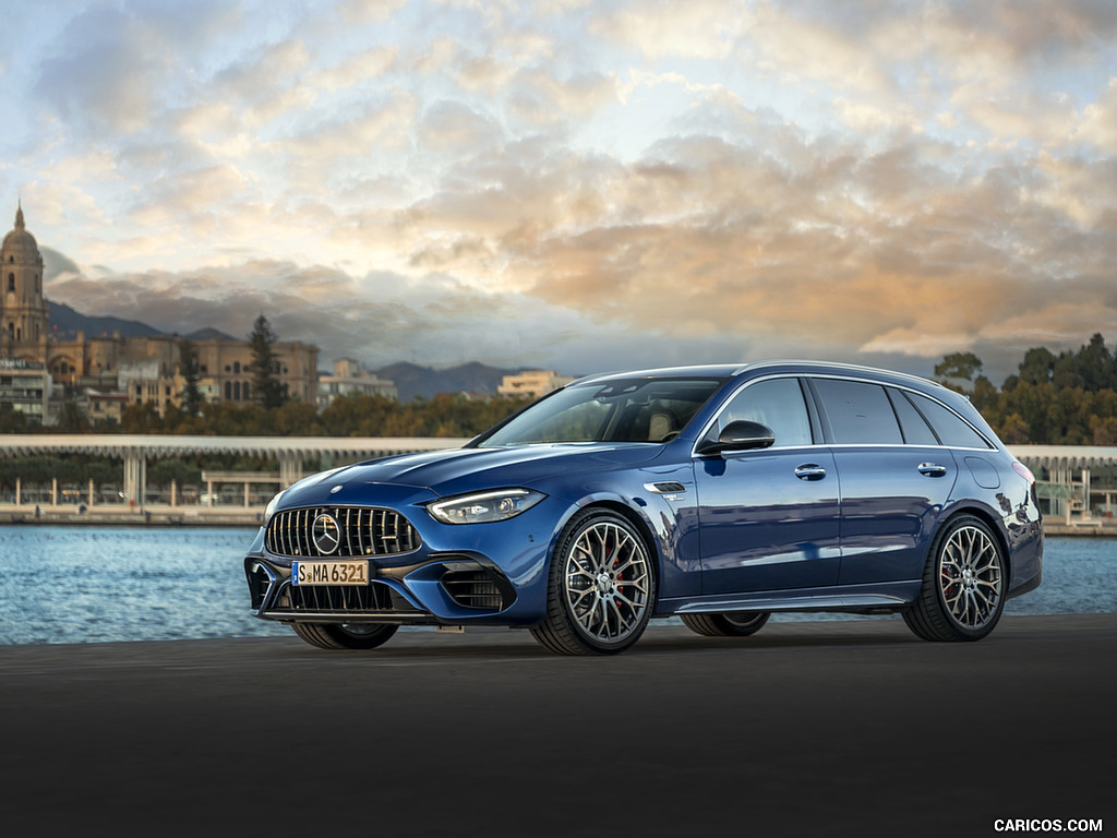 2023 Mercedes-AMG C 63 S E Performance Estate (Color: Spectral Blue Metallic) - Front Three-Quarter