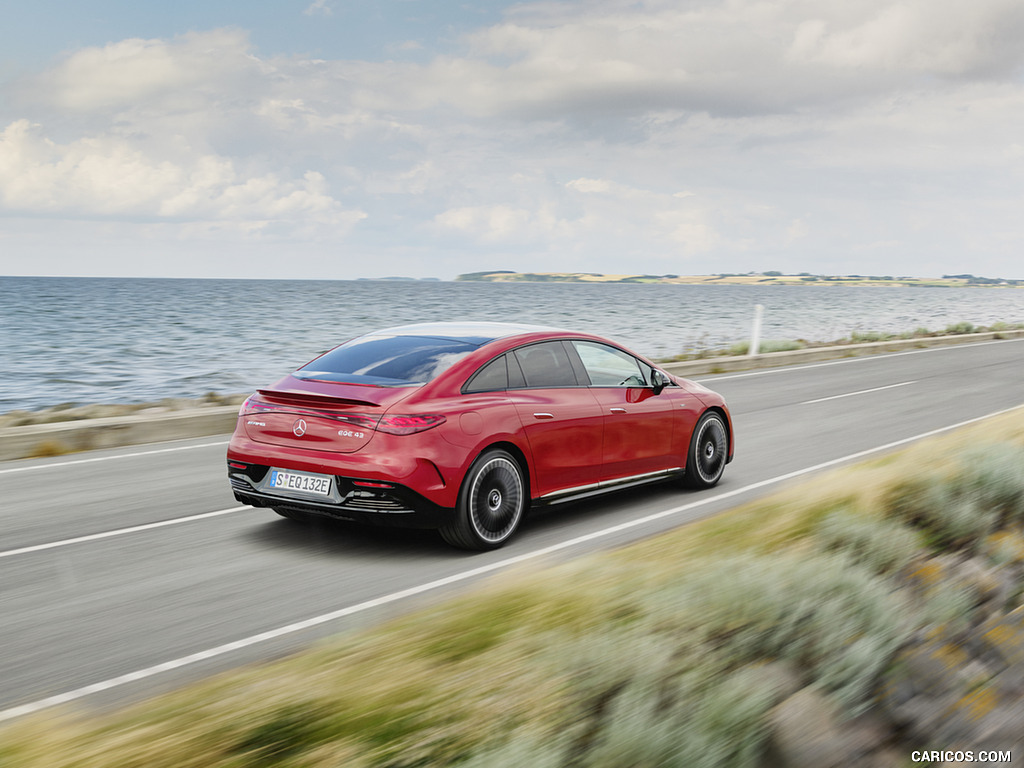 2023 Mercedes-AMG EQE 43 4MATIC (Color: MANUFAKTUR hyacinth red) - Rear Three-Quarter