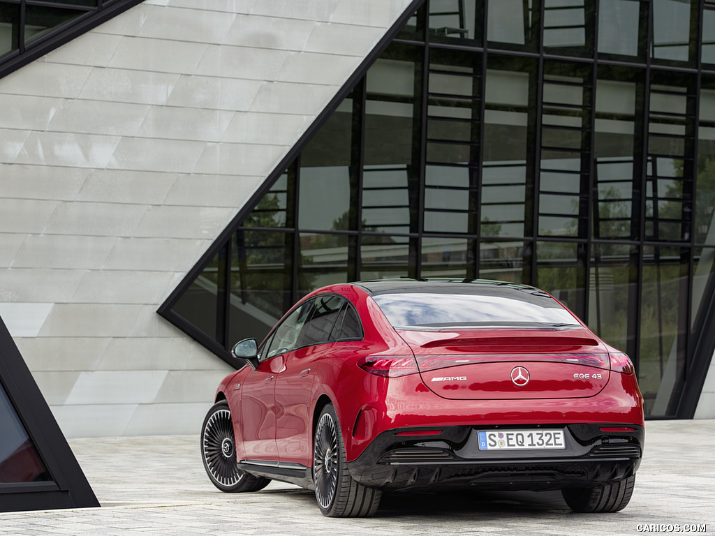 2023 Mercedes-AMG EQE 43 4MATIC (Color: MANUFAKTUR hyacinth red) - Rear Three-Quarter