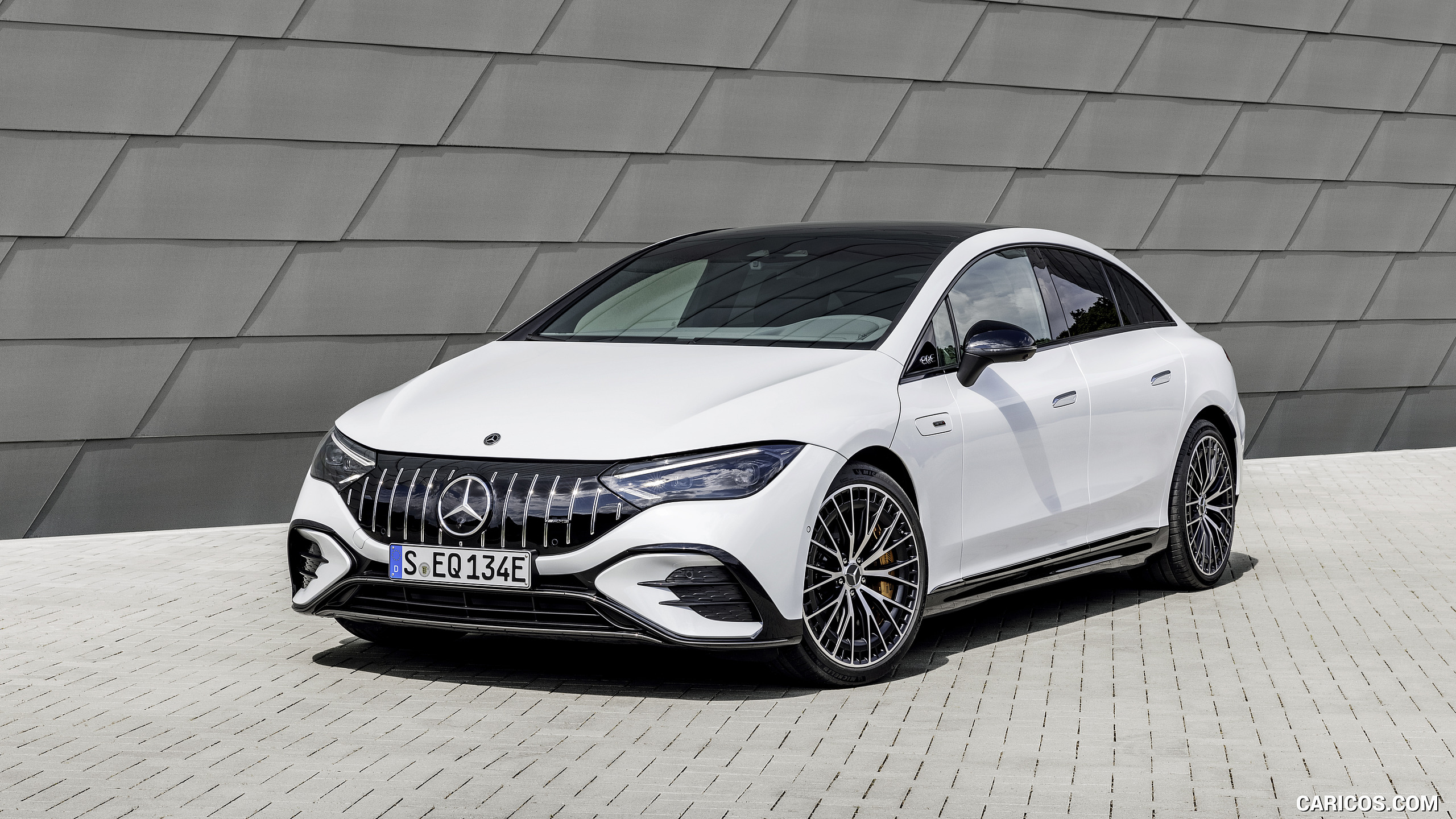2023 Mercedes-AMG EQE 53 4MATIC+ (Color: Opalite White Bright) - Front Three-Quarter, #22 of 239