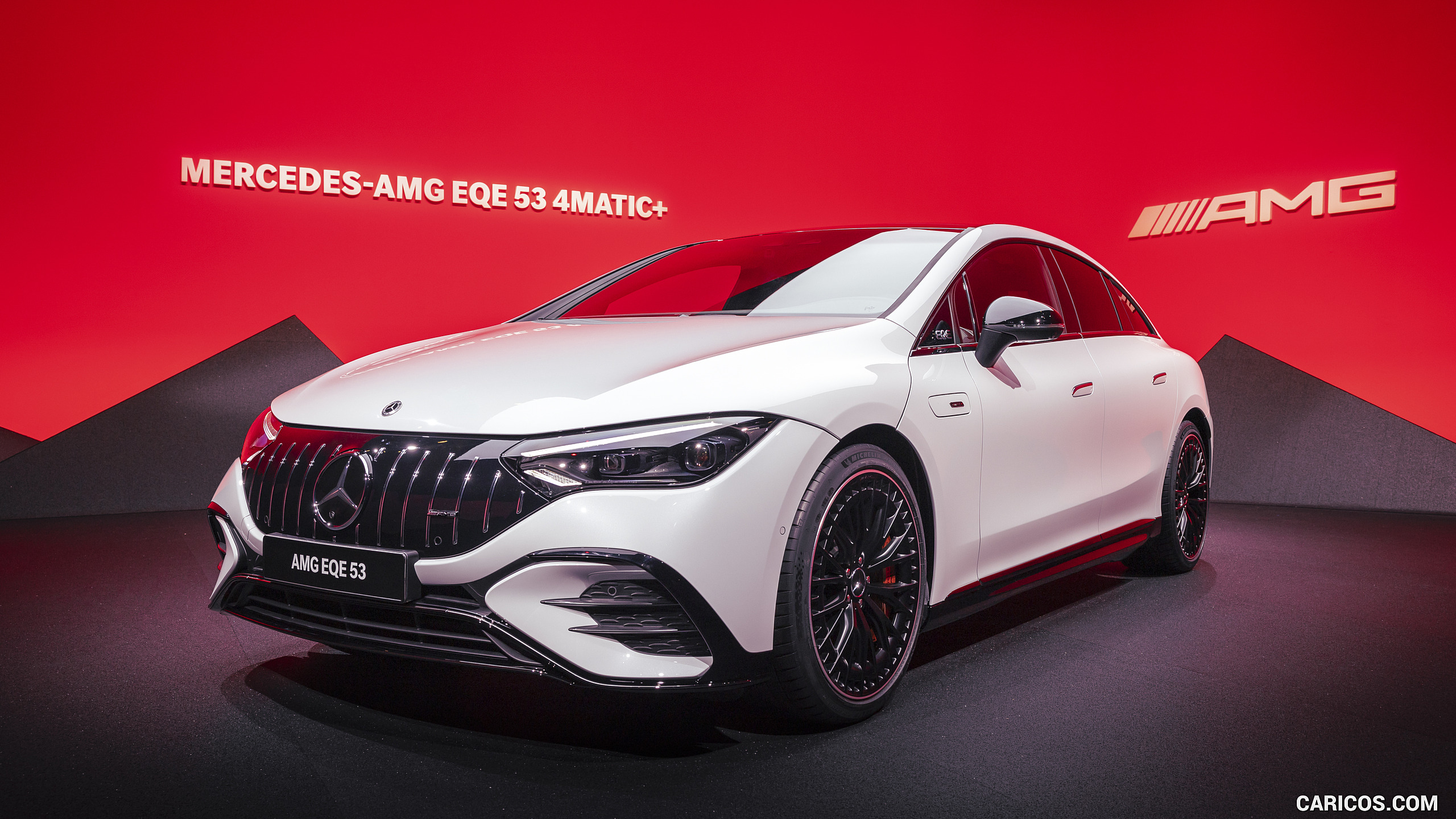 2023 Mercedes-AMG EQE 53 4MATIC+ (Color: Opalite White Bright) - Front Three-Quarter, #75 of 239