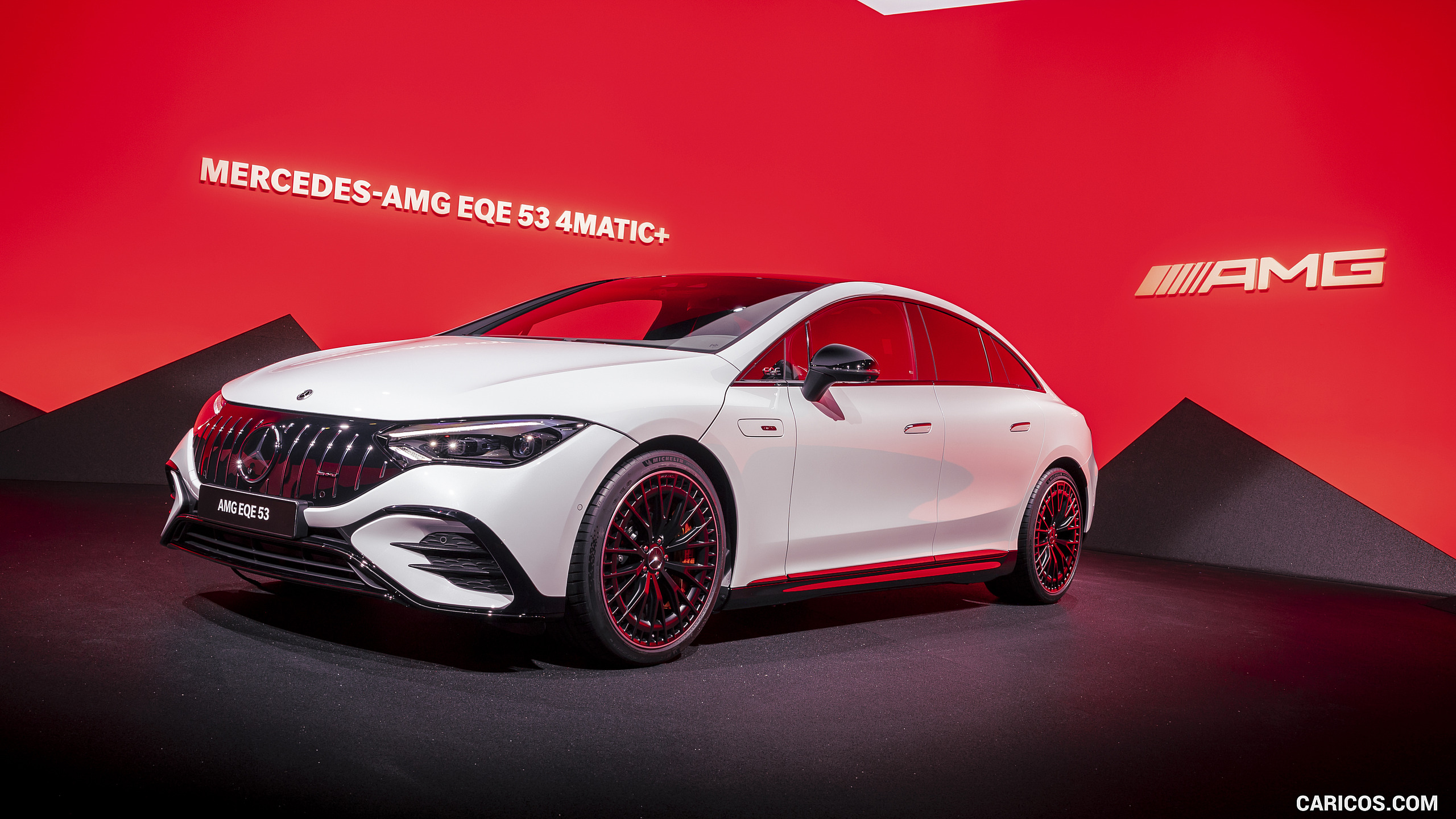 2023 Mercedes-AMG EQE 53 4MATIC+ (Color: Opalite White Bright) - Front Three-Quarter, #76 of 239