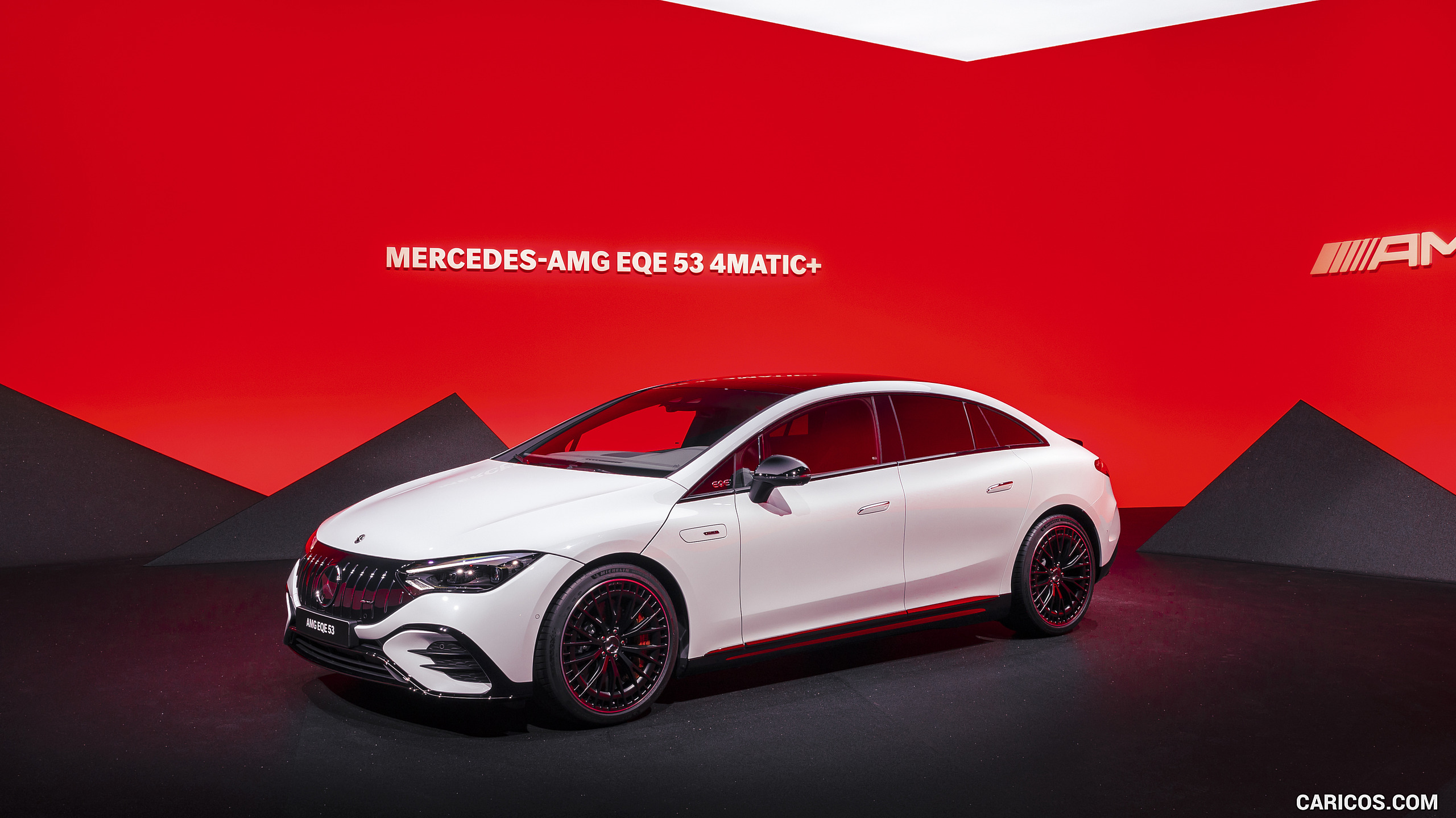 2023 Mercedes-AMG EQE 53 4MATIC+ (Color: Opalite White Bright) - Front Three-Quarter, #77 of 239