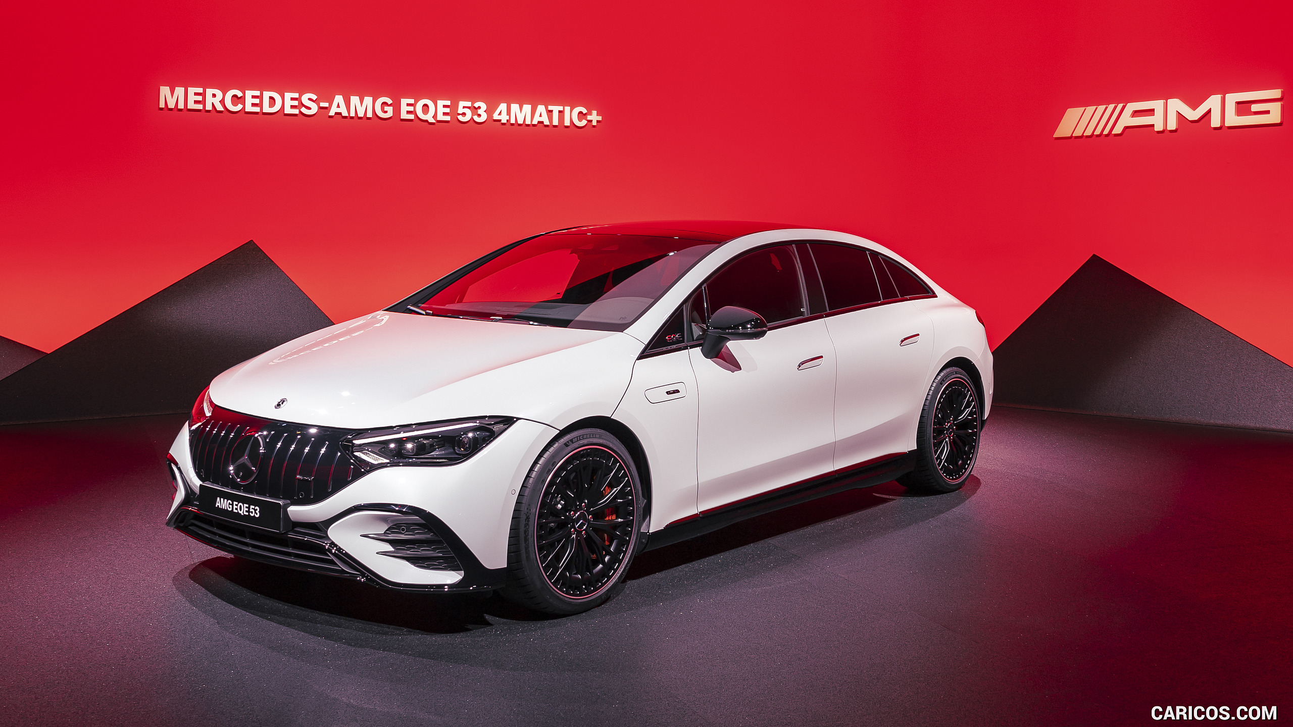 2023 Mercedes-AMG EQE 53 4MATIC+ (Color: Opalite White Bright) - Front Three-Quarter, #78 of 239
