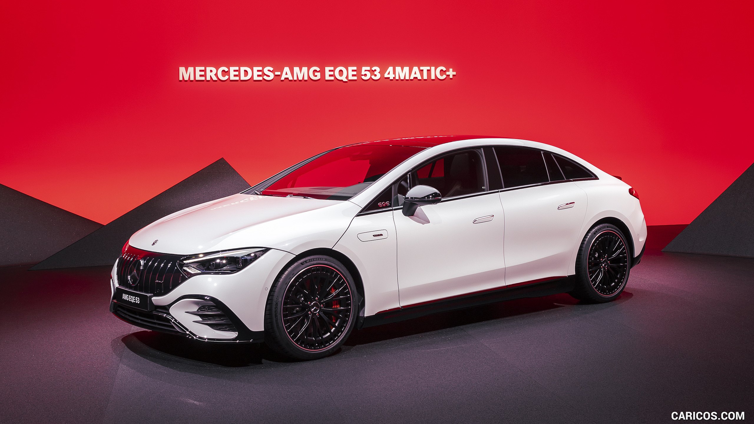 2023 Mercedes-AMG EQE 53 4MATIC+ (Color: Opalite White Bright) - Front Three-Quarter, #80 of 239