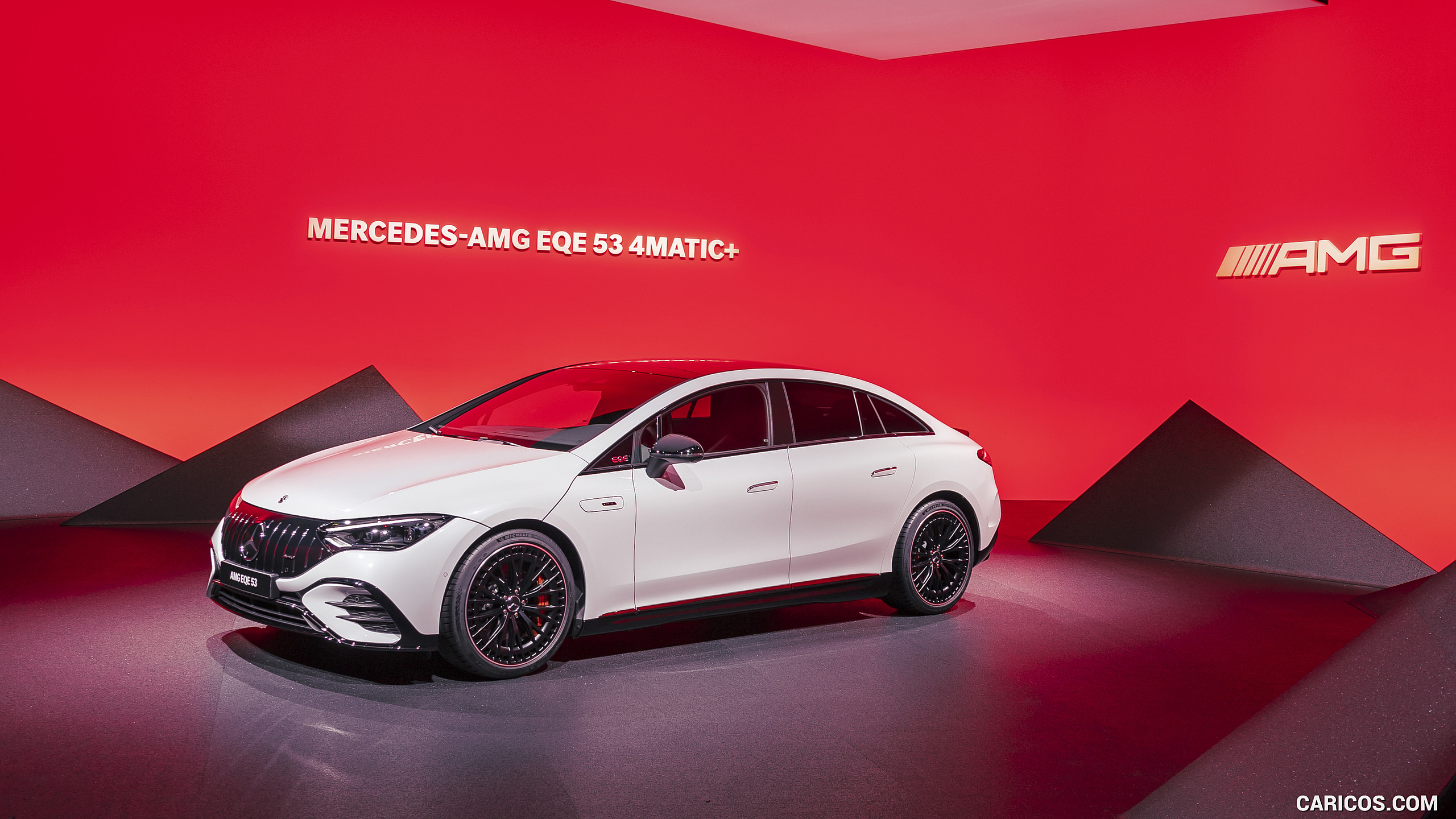 2023 Mercedes-AMG EQE 53 4MATIC+ (Color: Opalite White Bright) - Front Three-Quarter, #81 of 239