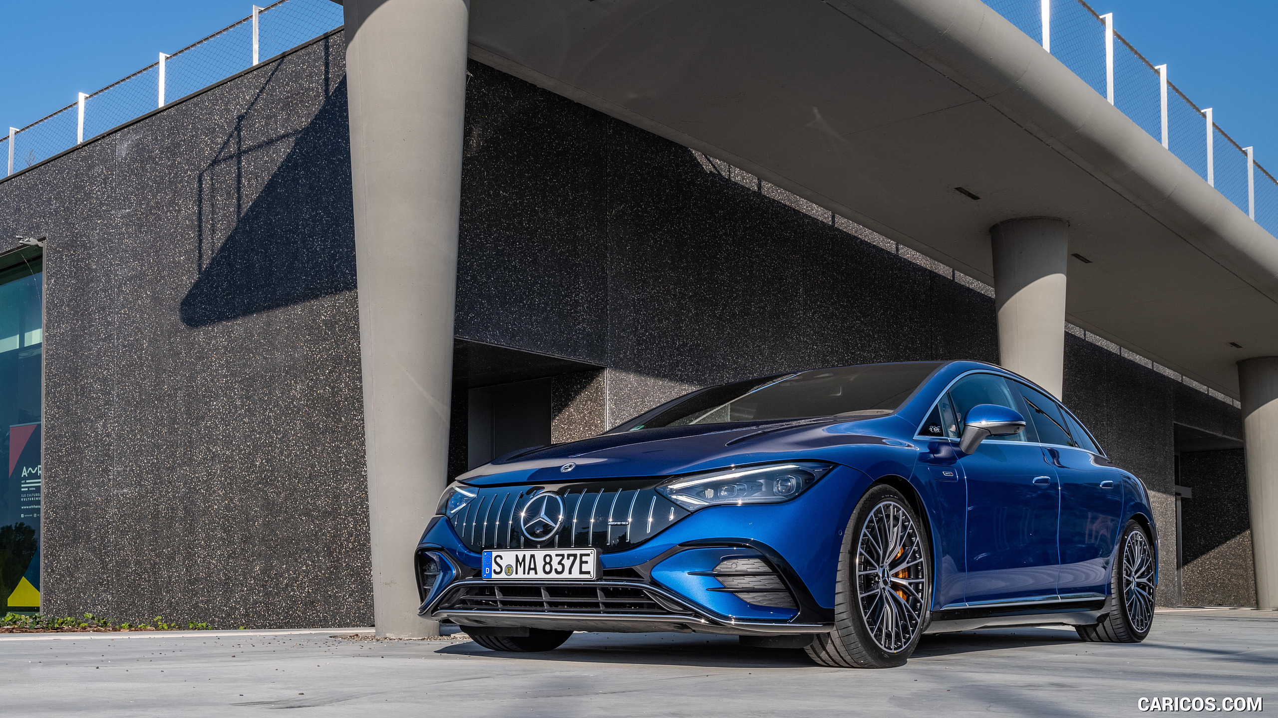 2023 Mercedes-AMG EQE 53 4MATIC+ (Color: Spectral Blue) - Front Three-Quarter, #189 of 239
