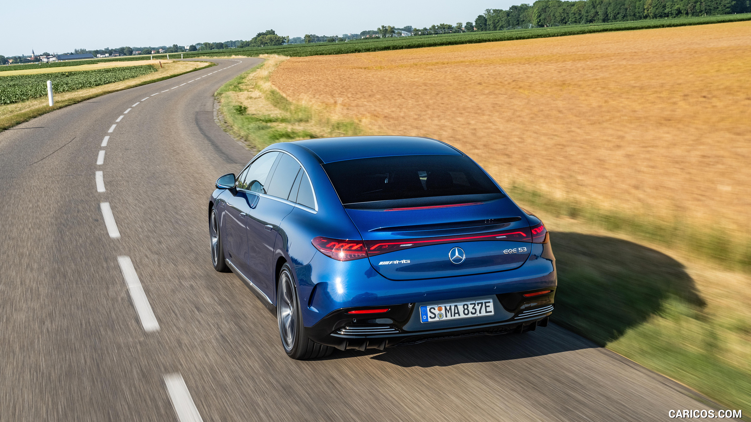 2023 Mercedes-AMG EQE 53 4MATIC+ (Color: Spectral Blue) - Rear Three-Quarter, #184 of 239