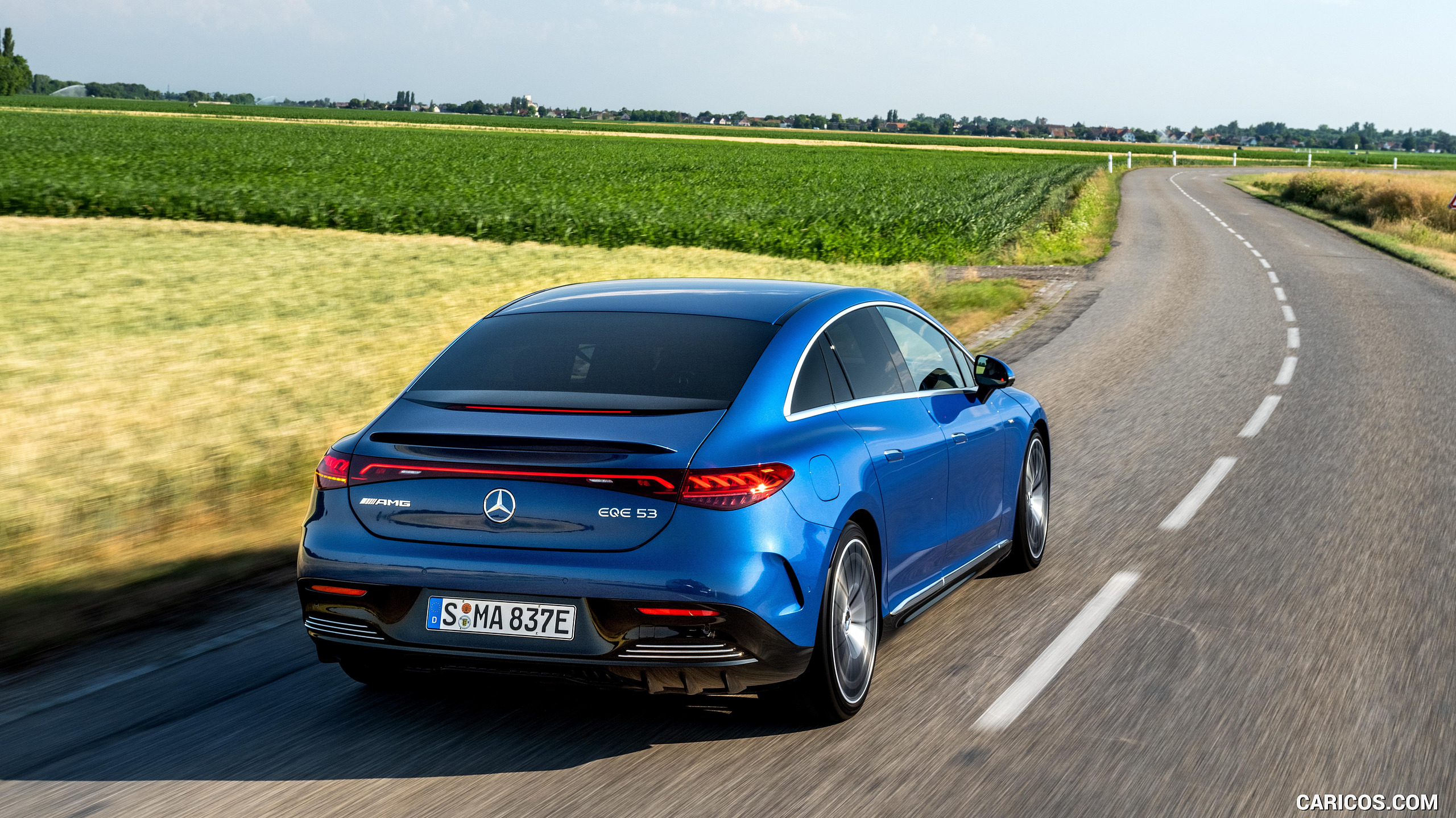 2023 Mercedes-AMG EQE 53 4MATIC+ (Color: Spectral Blue) - Rear Three-Quarter, #185 of 239