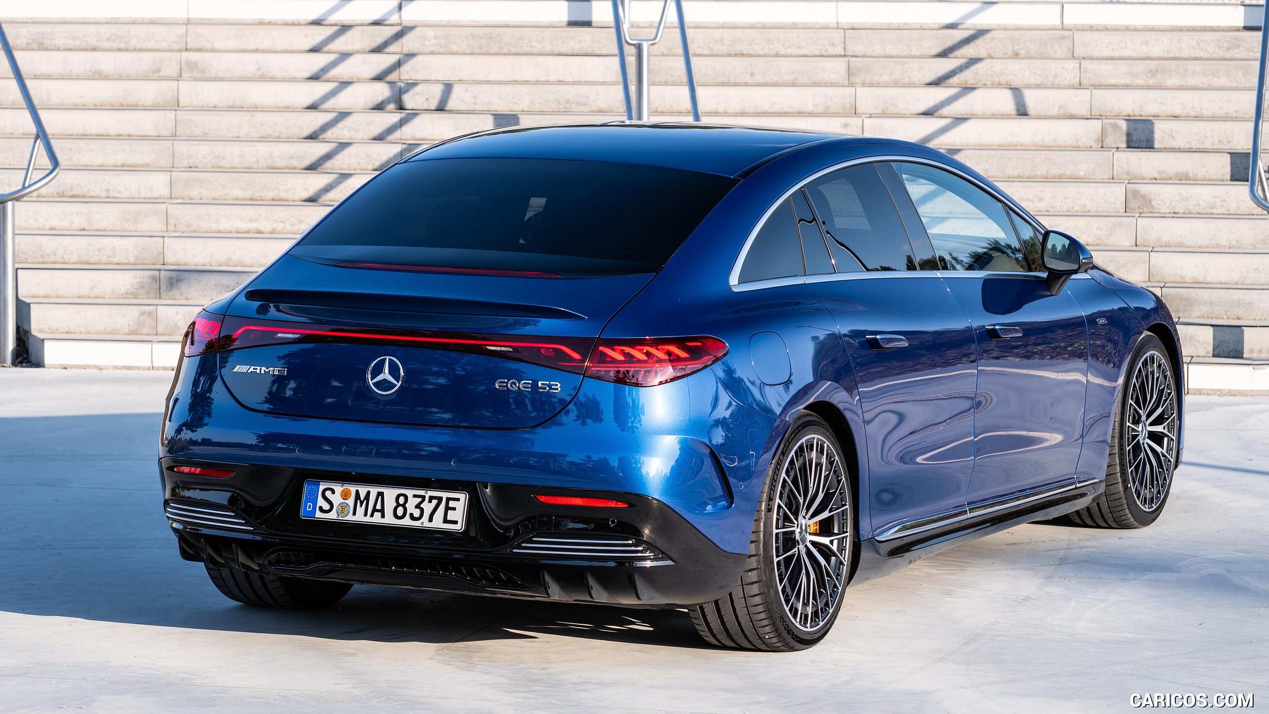 2023 Mercedes-AMG EQE 53 4MATIC+ (Color: Spectral Blue) - Rear Three-Quarter, #201 of 239