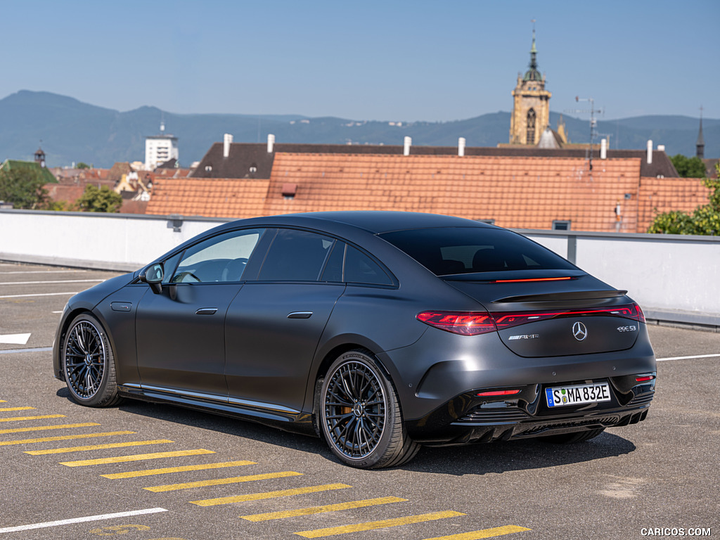 2023 Mercedes-AMG EQE 53 4MATIC+ (Color: MANUFAKTUR Graphite Grey Magno Matte) - Rear Three-Quarter