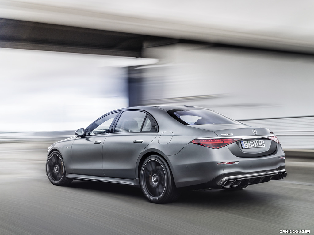 2023 Mercedes-AMG S 63 E PERFORMANCE (Color: MANUFAKTUR Selenite Grey Magno) - Rear Three-Quarter