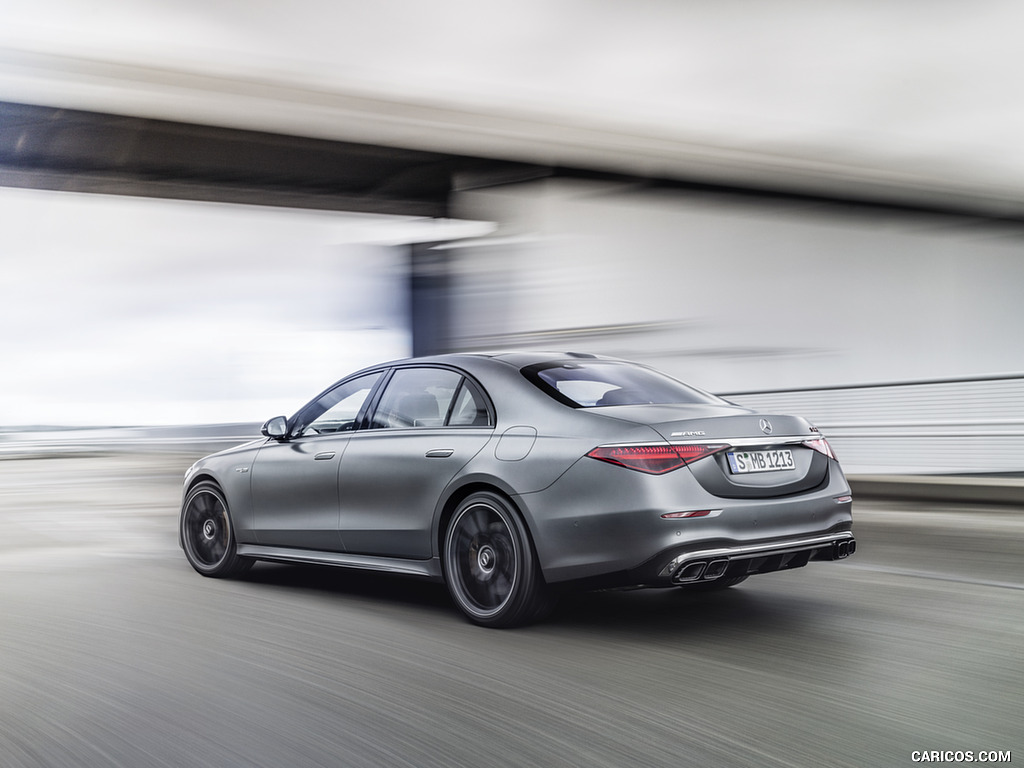 2023 Mercedes-AMG S 63 E PERFORMANCE (Color: MANUFAKTUR Selenite Grey Magno) - Rear Three-Quarter