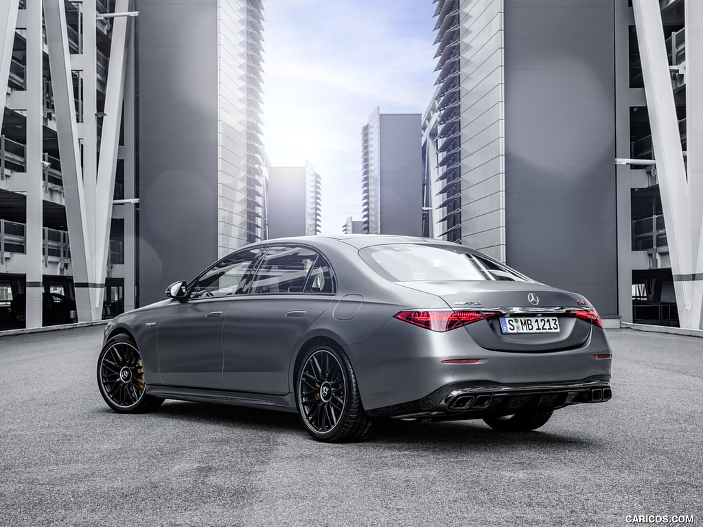 2023 Mercedes-AMG S 63 E PERFORMANCE (Color: MANUFAKTUR Selenite Grey Magno) - Rear Three-Quarter