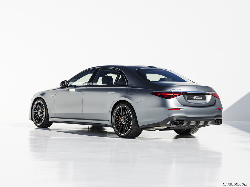 2023 Mercedes-AMG S 63 E PERFORMANCE (Color: MANUFAKTUR Selenite Grey Magno) - Rear Three-Quarter