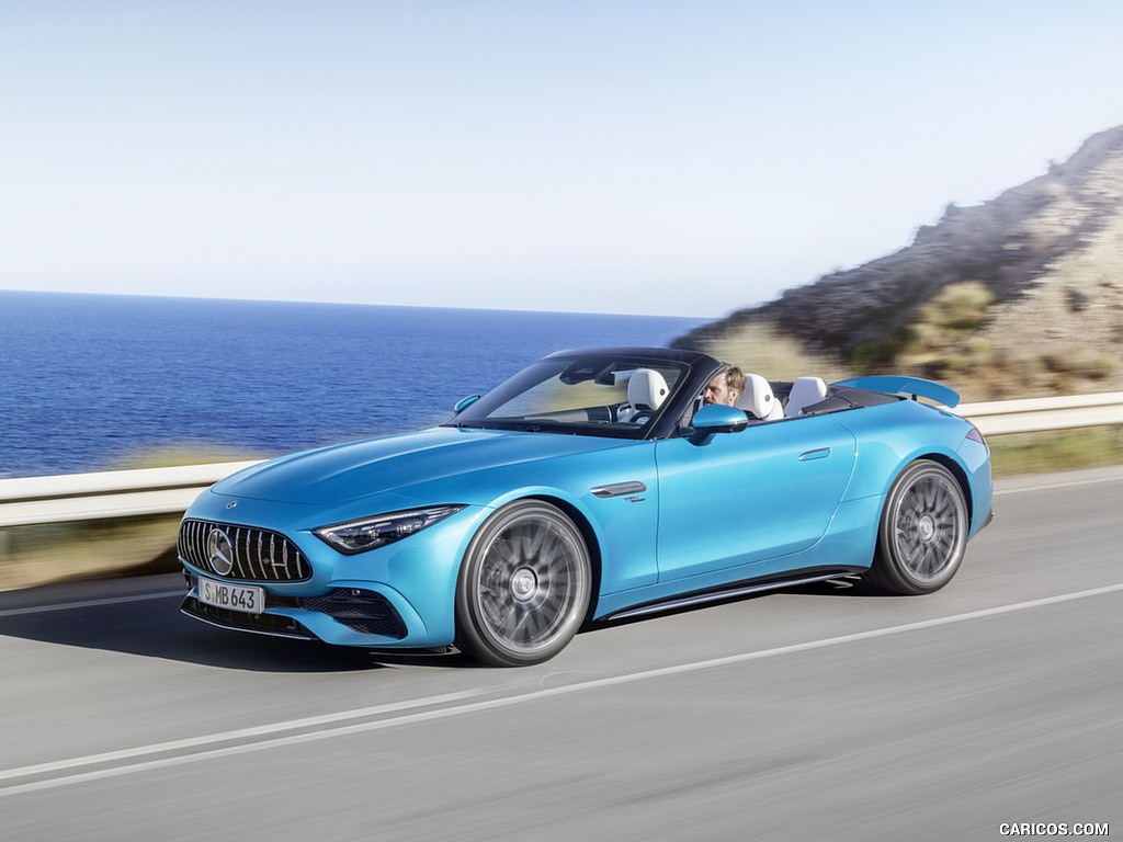 2023 Mercedes-AMG SL 43 (Color: Hyperblue Metallic) - Front Three-Quarter