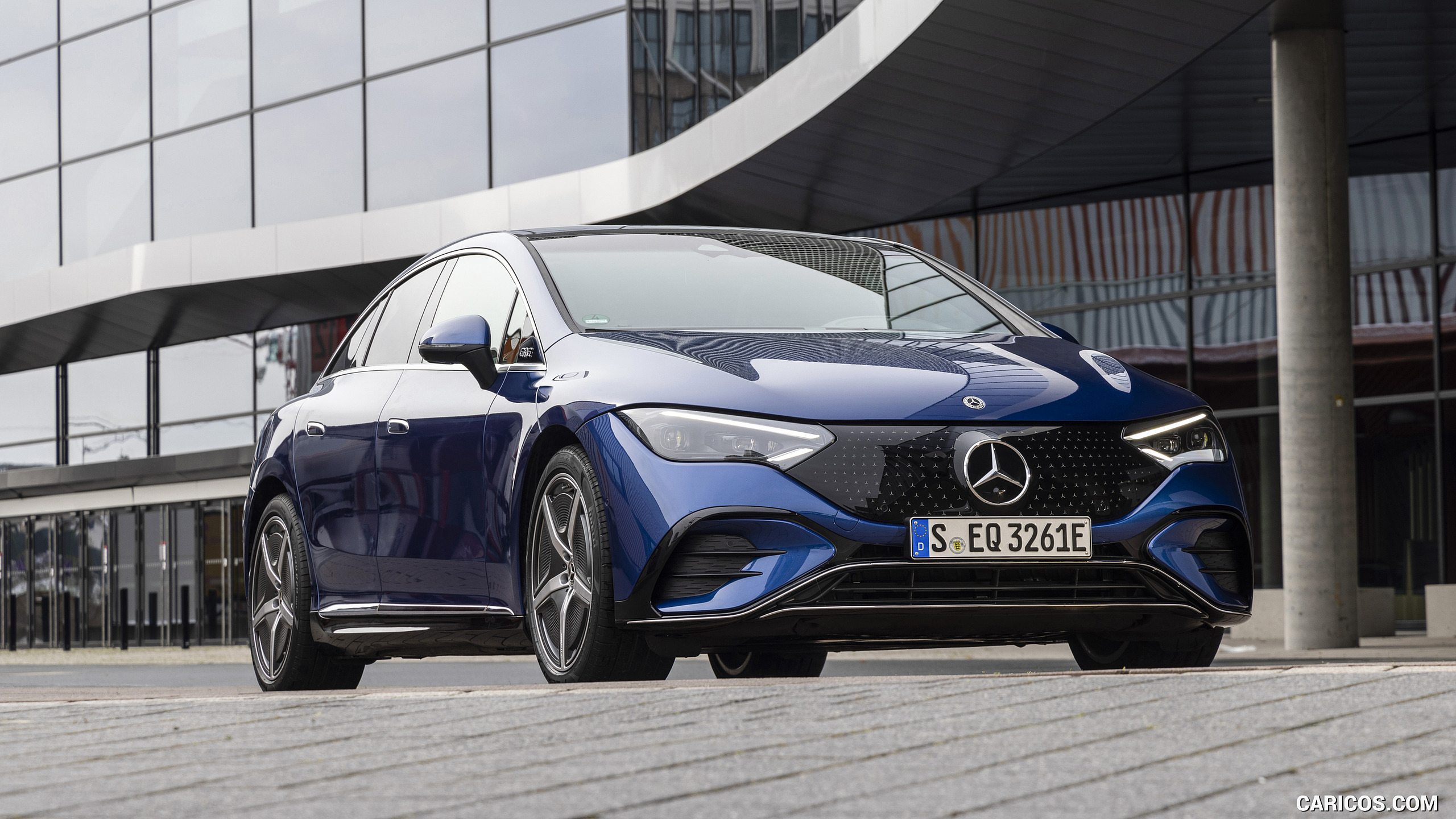 2023 Mercedes-Benz EQE 500 AMG Line 4MATIC (Color: Spectral Blue) - Front Three-Quarter, #124 of 209