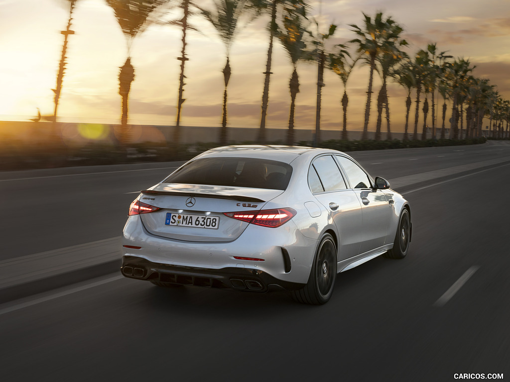 2024 Mercedes-AMG C 63 S E Performance (Color: Hightech Silver Metallic) - Rear Three-Quarter